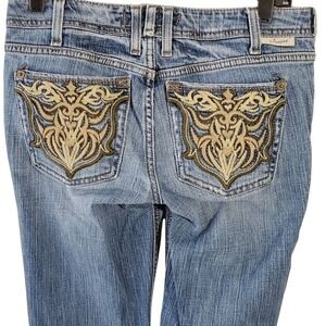 J & Company Bootcut Jeans Medium Wash Embroidered Back Pockets Size 27 Low Rise